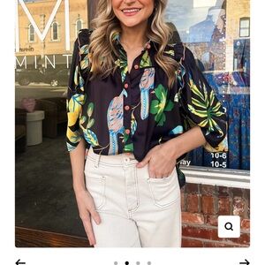 Floral Black Button-Up Blouse